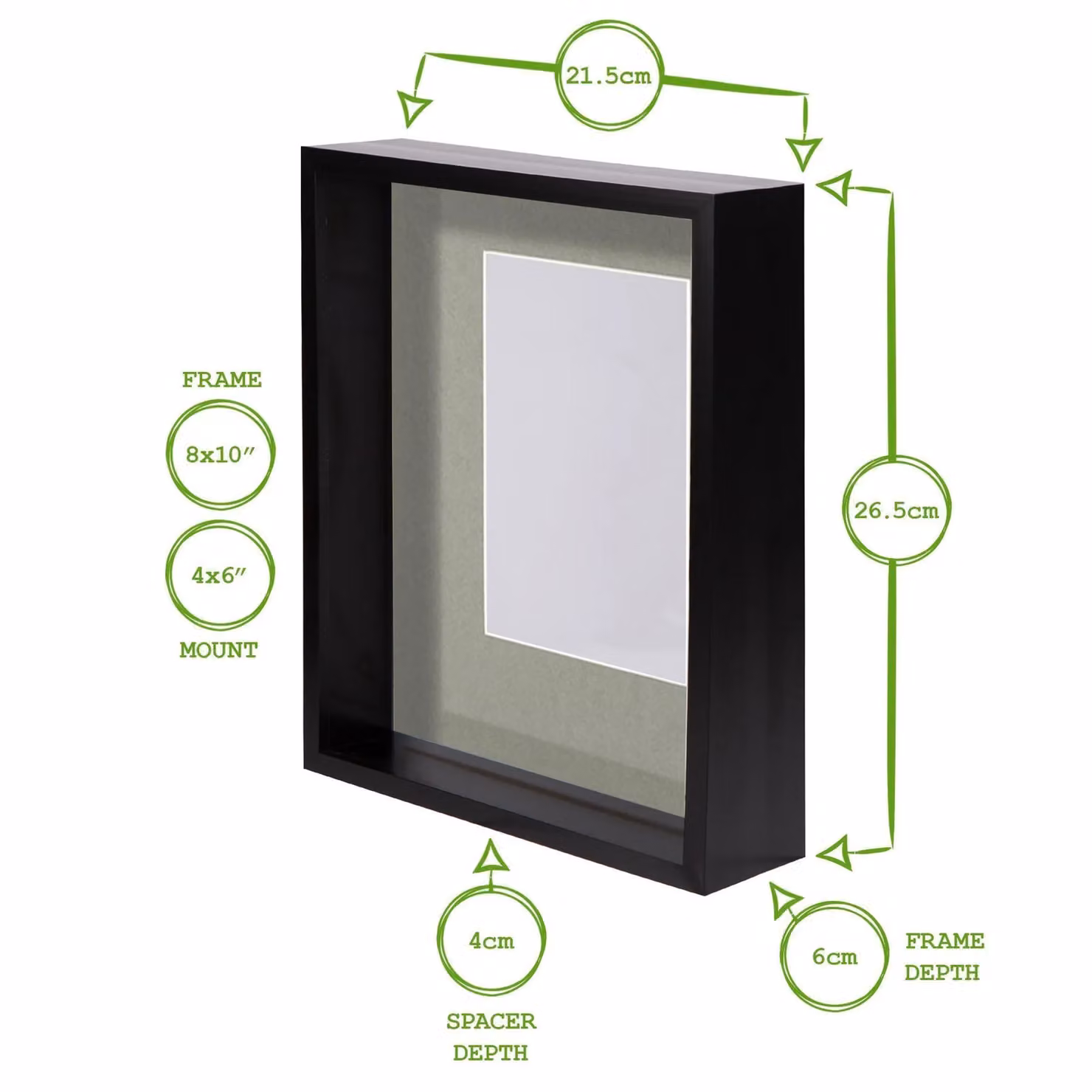 Nicola Spring Pack of 2 Black 3D Deep Box Photo Frames with White Mount, W/D/H: 25.4 x 25.4 x 10.16 cm – 2
