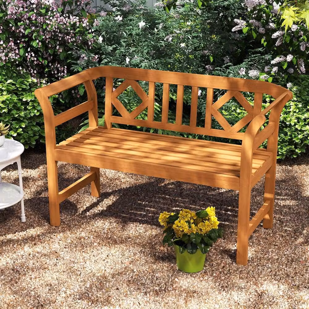 Costway Acacia Wood 2-Person Outdoor Patio Loveseat with Backrest and Armrests in Brown – 4