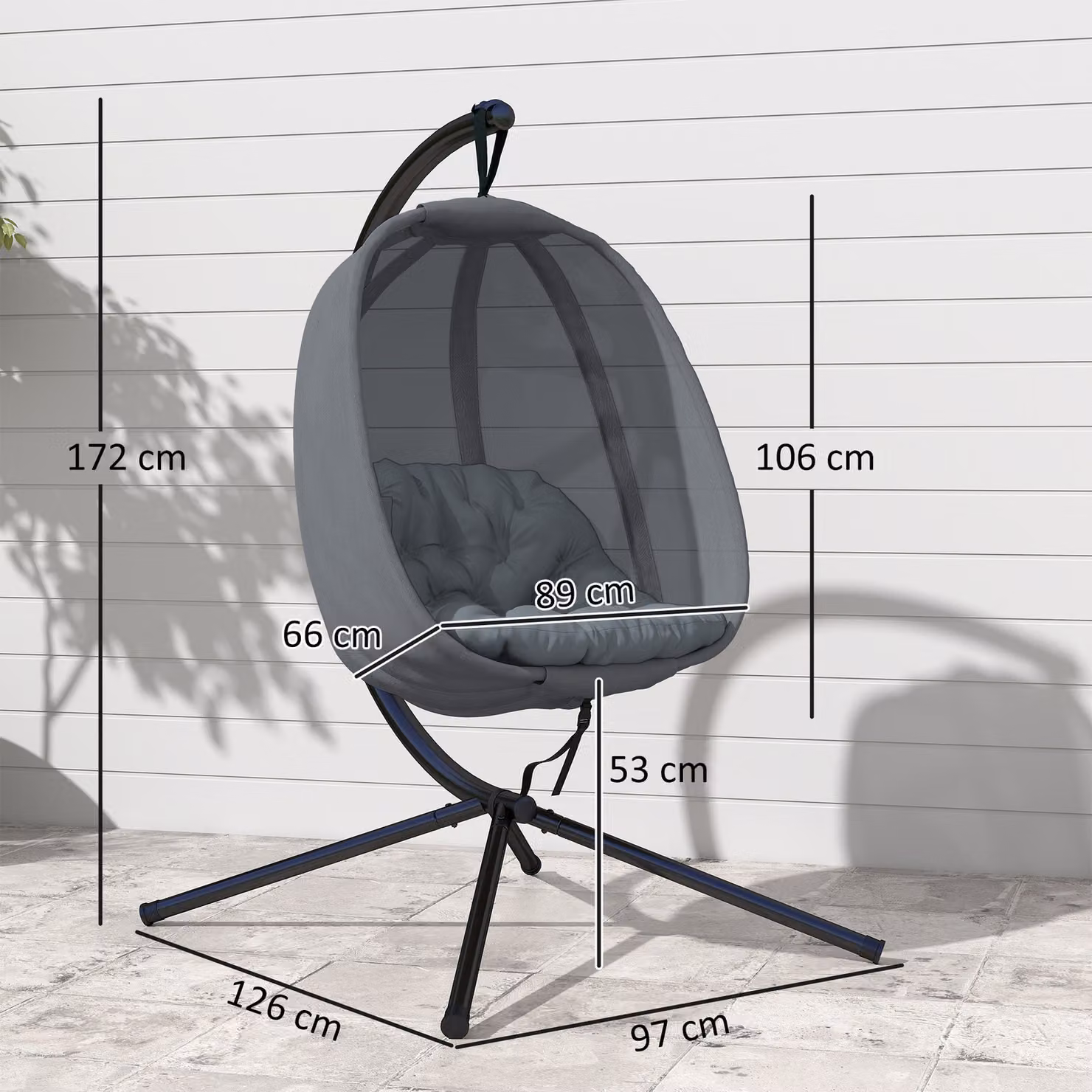 Outsunny Grey Folding Hanging Egg Chair with Stand and Cushions – 3