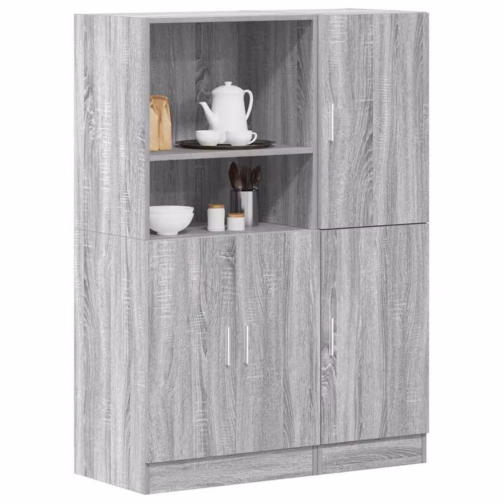 Berkfield Home 2 Piece Modern Grey Kitchen Cabinet Set with Tall Unit and Hinged Doors, W/D/H: 131.5 x 41.5 x 95.0 cm – 2