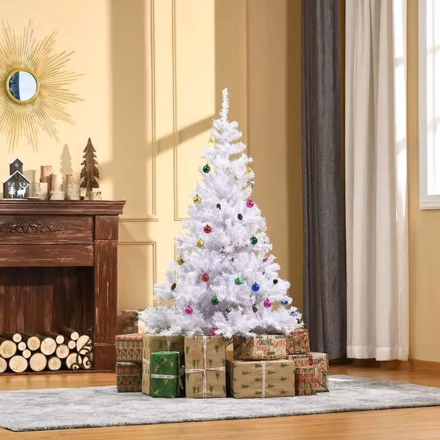 HOMCOM 5ft White Snow Artificial Christmas Tree with Metal Stand – 1
