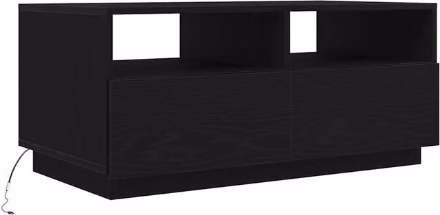 Berkfield Home Modern Rectangular Coffee Table with LED Lights in Black Oak, W/D/H: 90 x 49 x 40 cm