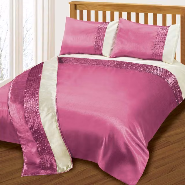 Intimates Perez Satin Pleated Faux Silk Duvet Cover and Pillowcase Set in Pink and Cream, Single