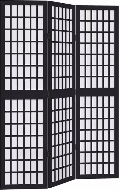 Berkfield Home 3-Panel Room Divider in Black Solid Paulownia Wood – 1