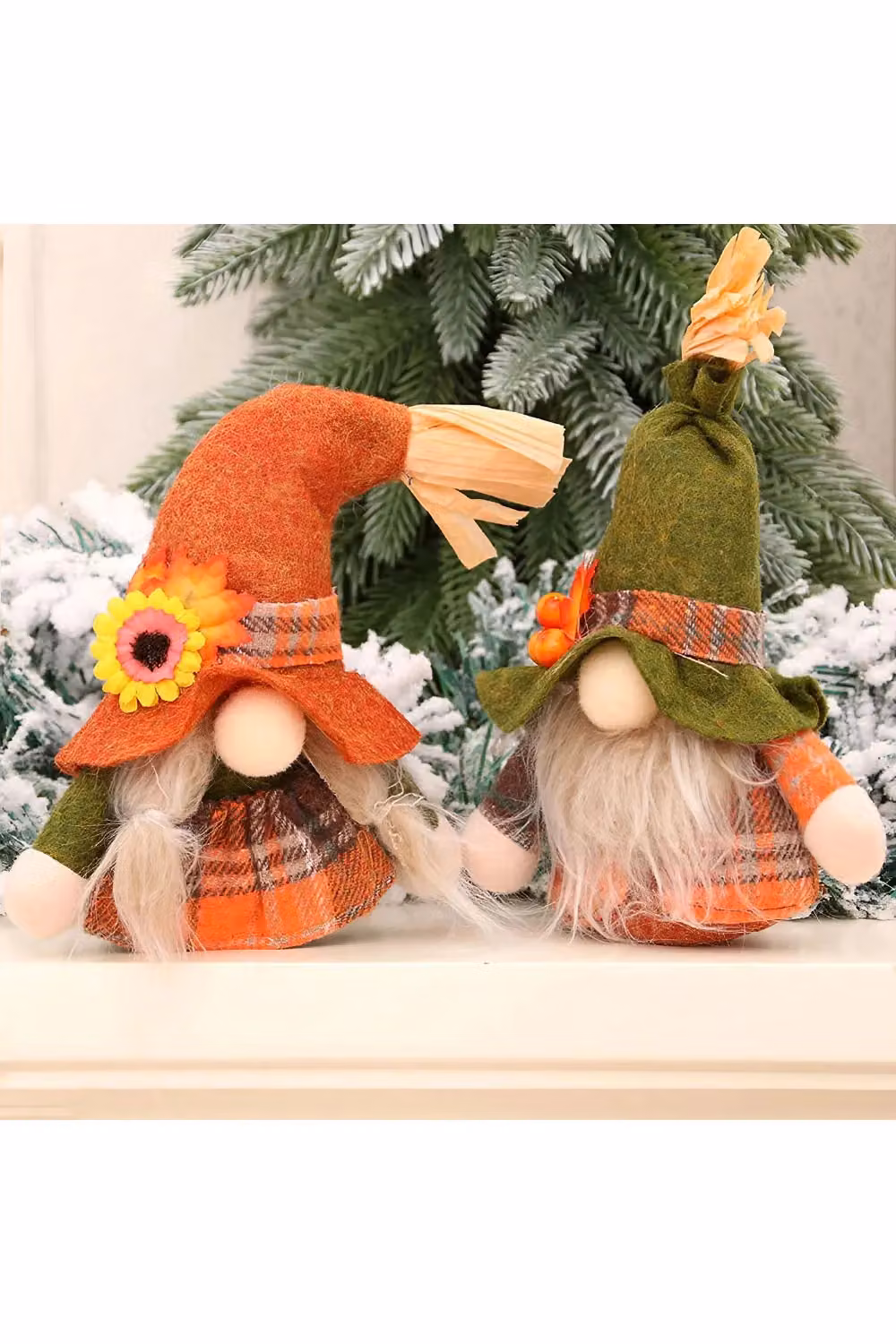 Living and Home Halloween Gnome Couple Ornaments, 2-Piece Orange Plush Faceless Standing Dolls for Tabletop and Shelf Decoration – 2