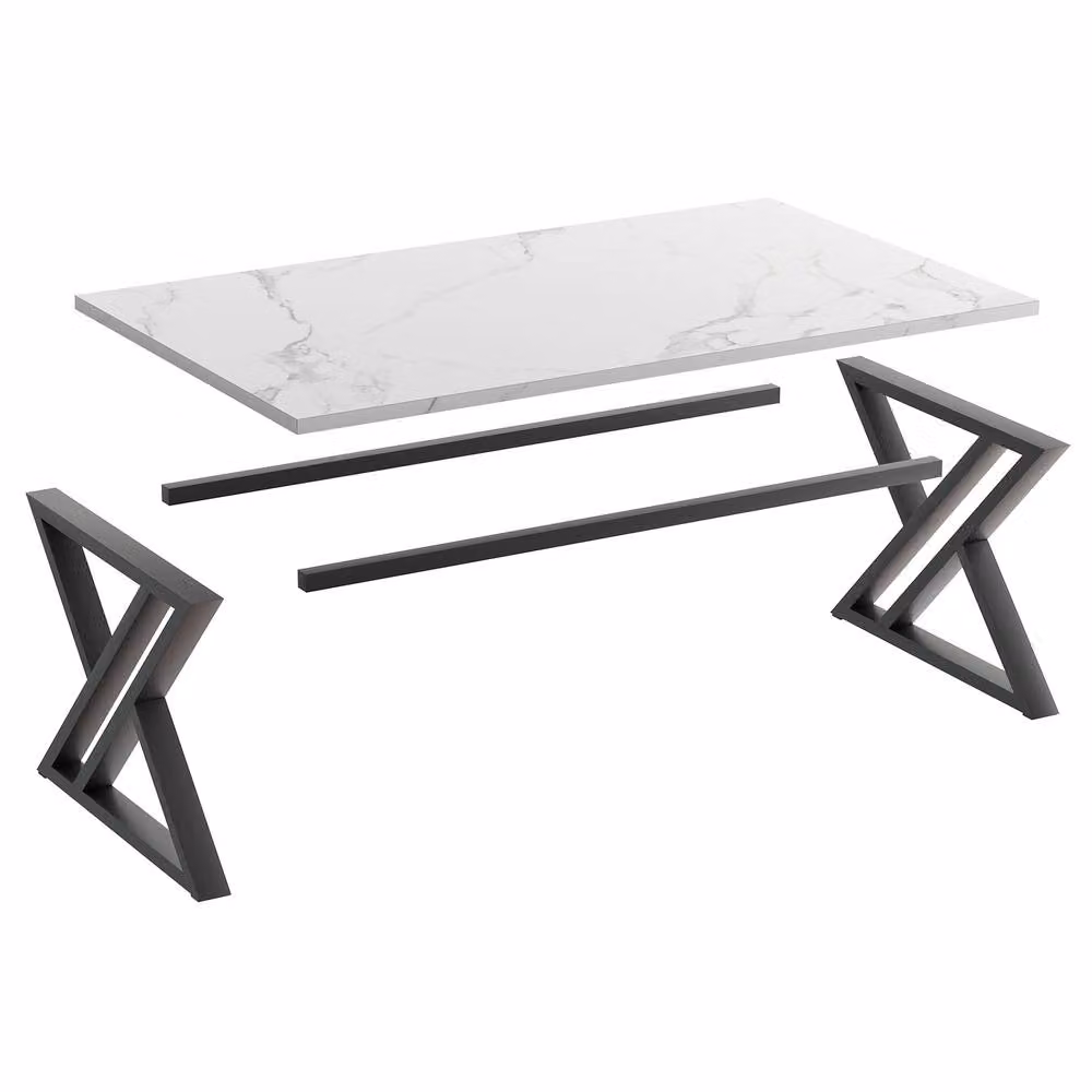 Huhote Rectangular Coffee Table with Metal Frame and Composite Top in White and Multicolour – 5