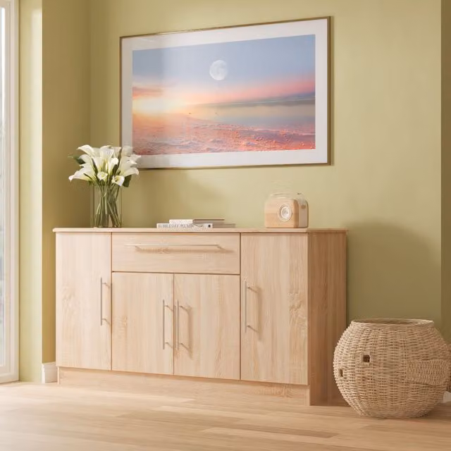 2 U Carlton Ready Assembled 4 Door 1 Drawer Wide Unit in Light Oak