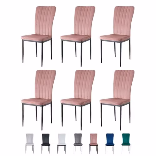 mcc direct Elle Set of 6 Pink Velvet High Back Dining Chairs with Metal Legs