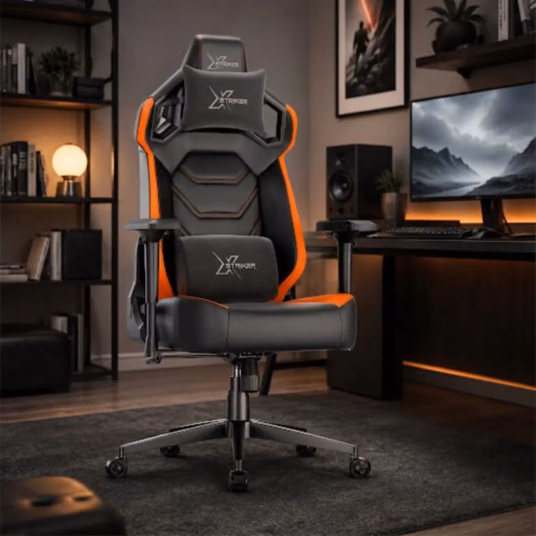 Xstriker Ergonomic Gaming Chair with Headrest and Lumbar Support in Orange, Black and Red