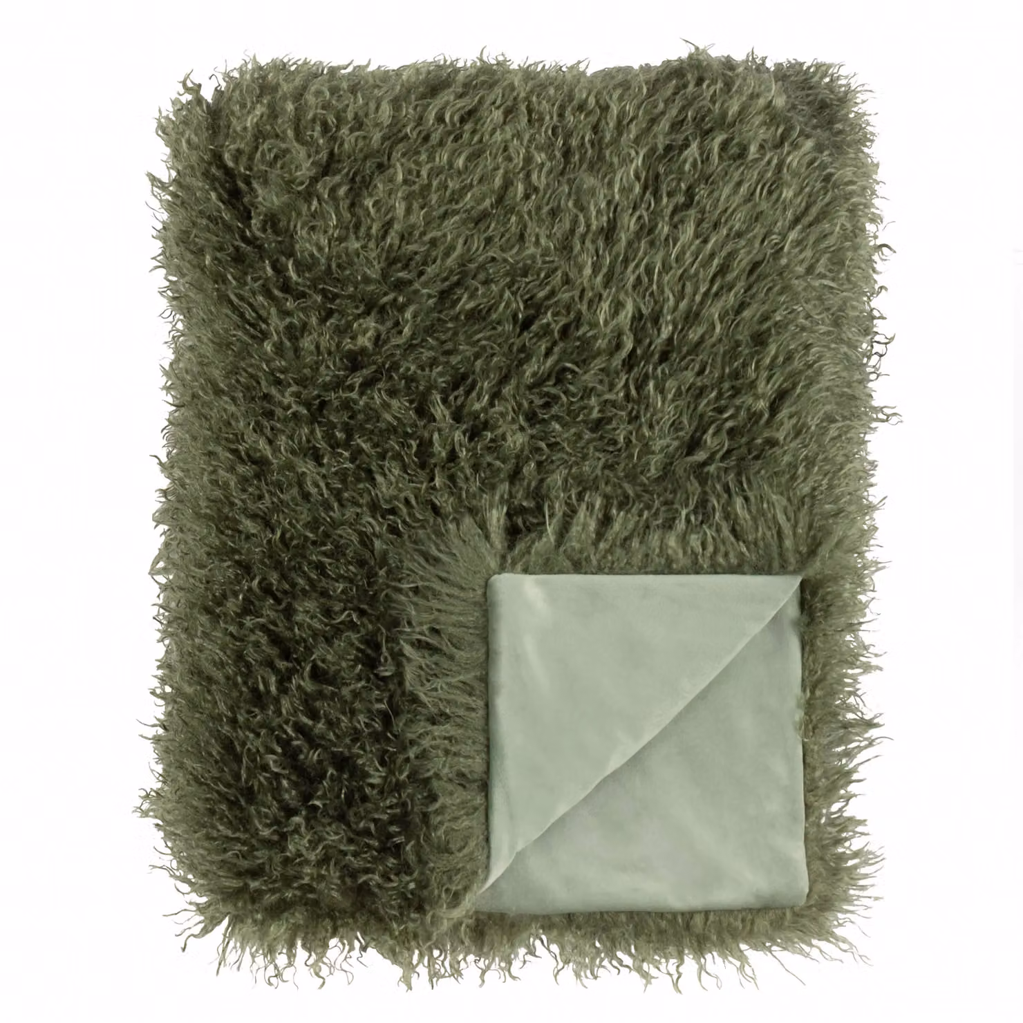 Furn Rowan Reversible Double Face Faux Fur Throw in Khaki Green, W: 130 cm, D: 170 cm – 2