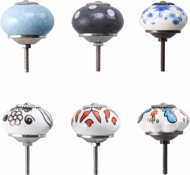 Livingandhome Set of 6 White Round Ceramic Furniture Knobs