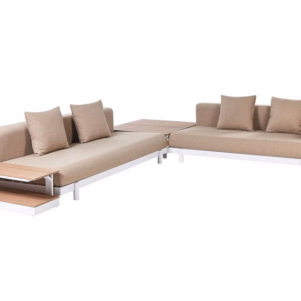 Wyld and Coco 5 Seater Outdoor Sofa Set with Coffee Tables and Beige Polyester Cushions – 2