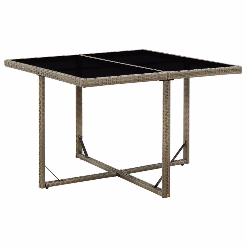 Berkfield Home Grey Extendable Square Garden Table with Glass and Poly Rattan, W/D/H: 107 x 107 x 74 cm – 2