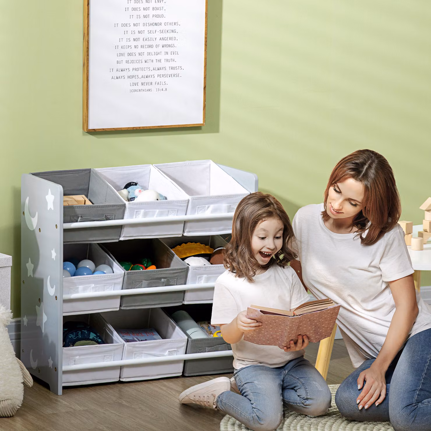 ZONEKIZ 3-Tier Toy Storage Organizer with 9 Removable Bins, Grey – 2