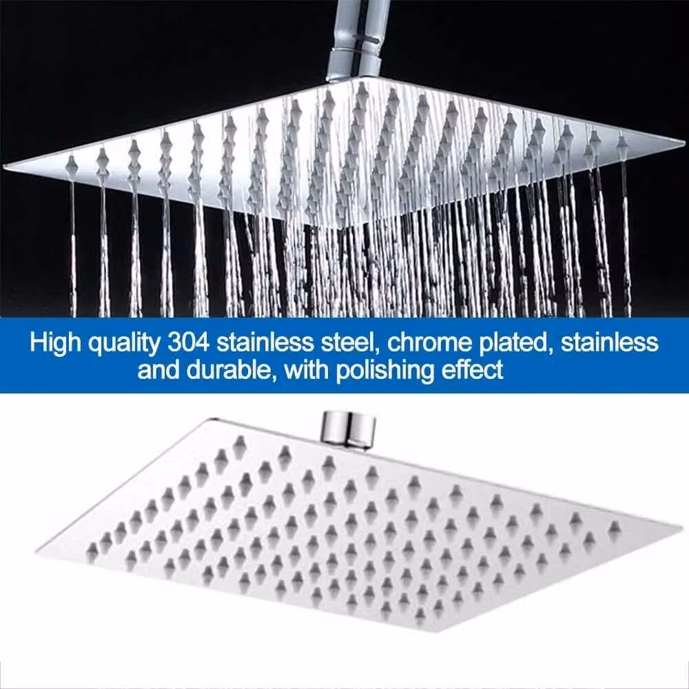 NESTLUNE Square Chrome Overhead Rain Shower Head with Anti-Limescale Feature in Silver – 3