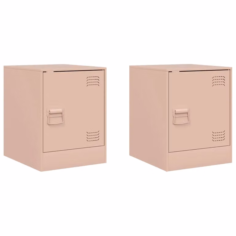 Berkfield Home Set of 2 Pink Metal Bedside Cabinets, W/D/H: 34.5 x 39 x 44 cm