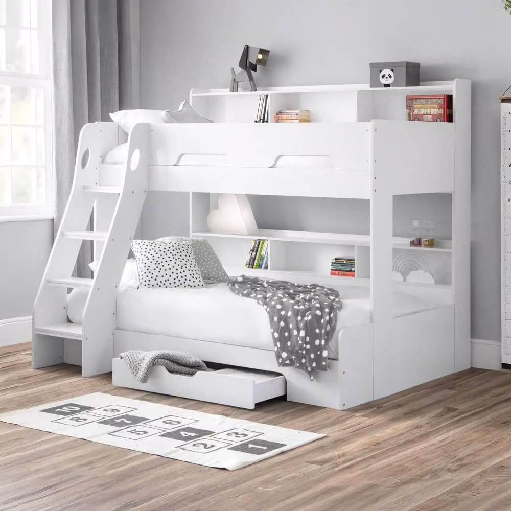 Cheshire Modern Triple Sleeper Bunk Bed in White with Stairs and Drawers, W/D/H: 90 x 200 cm – 2