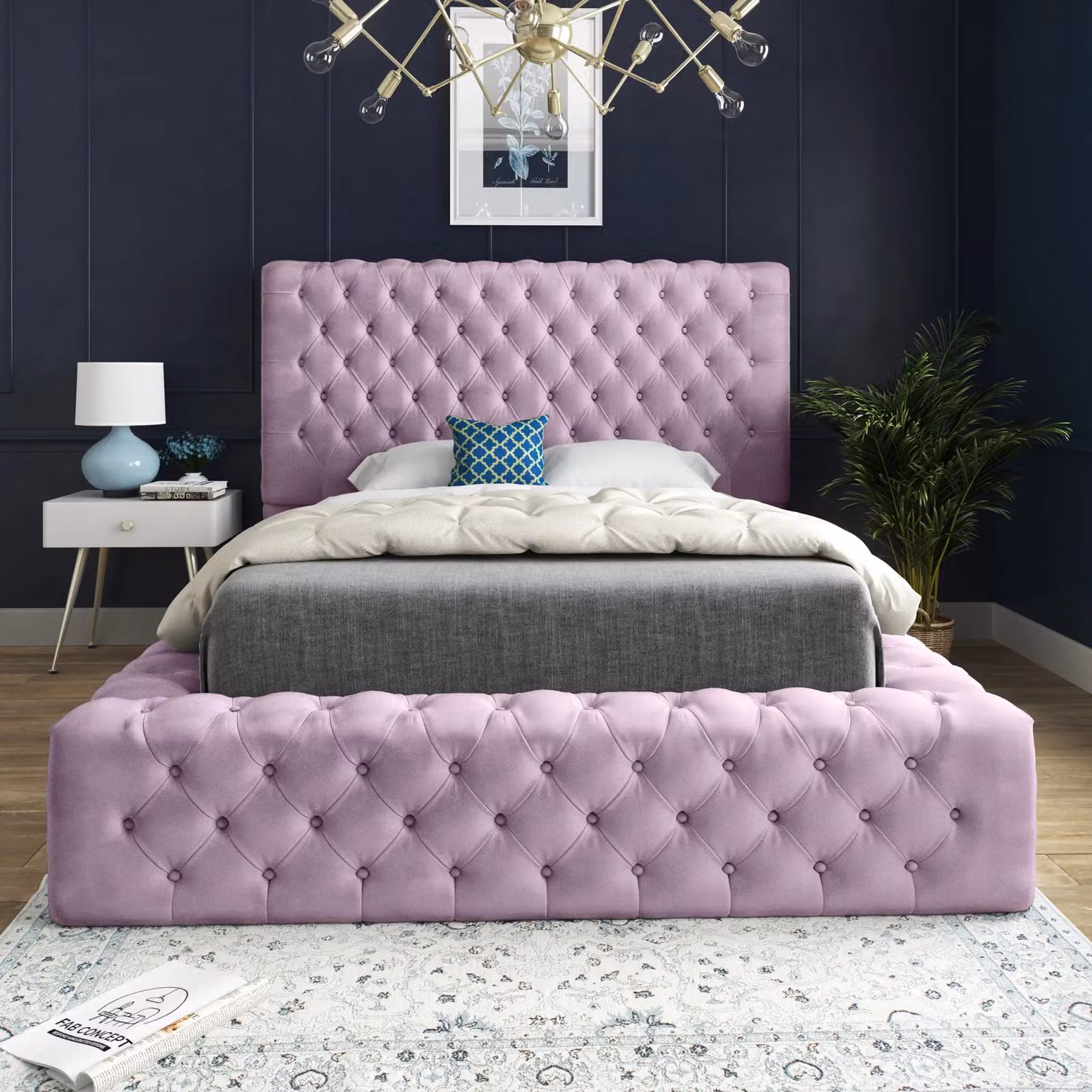 DS Living Cambridge Upholstered Pink Velvet Bed Frame, W/D/H: 120 x 200 cm – 3