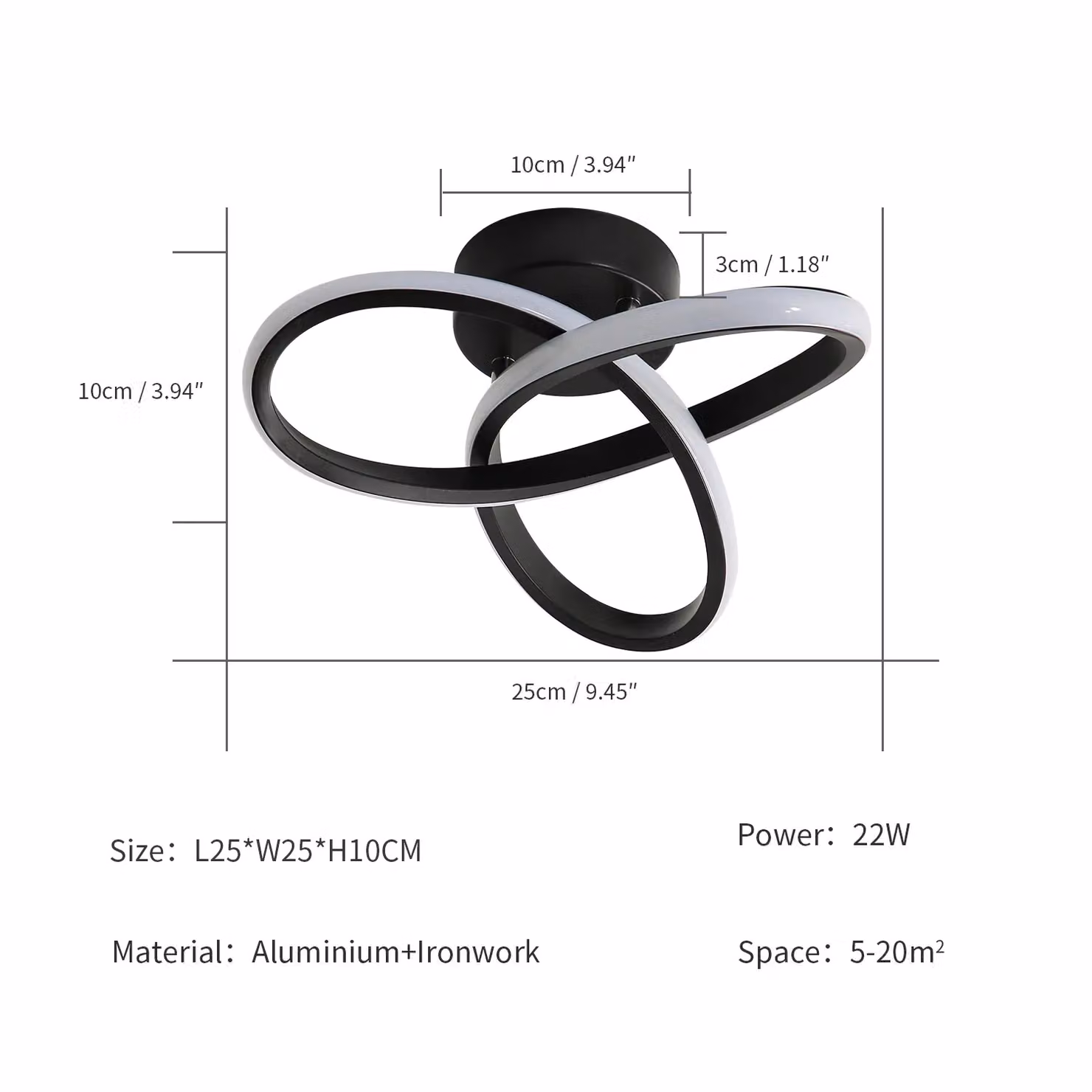 Pheashine Modern LED Ring Ceiling Light, 22W, Black, 6500K Cool White, Diameter: 25 cm – 2