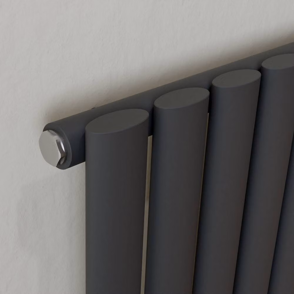 Bathroom Kingdom Lynx Anthracite Double Oval Vertical Radiator in Grey, H: 180 cm, W: 48 cm – 2