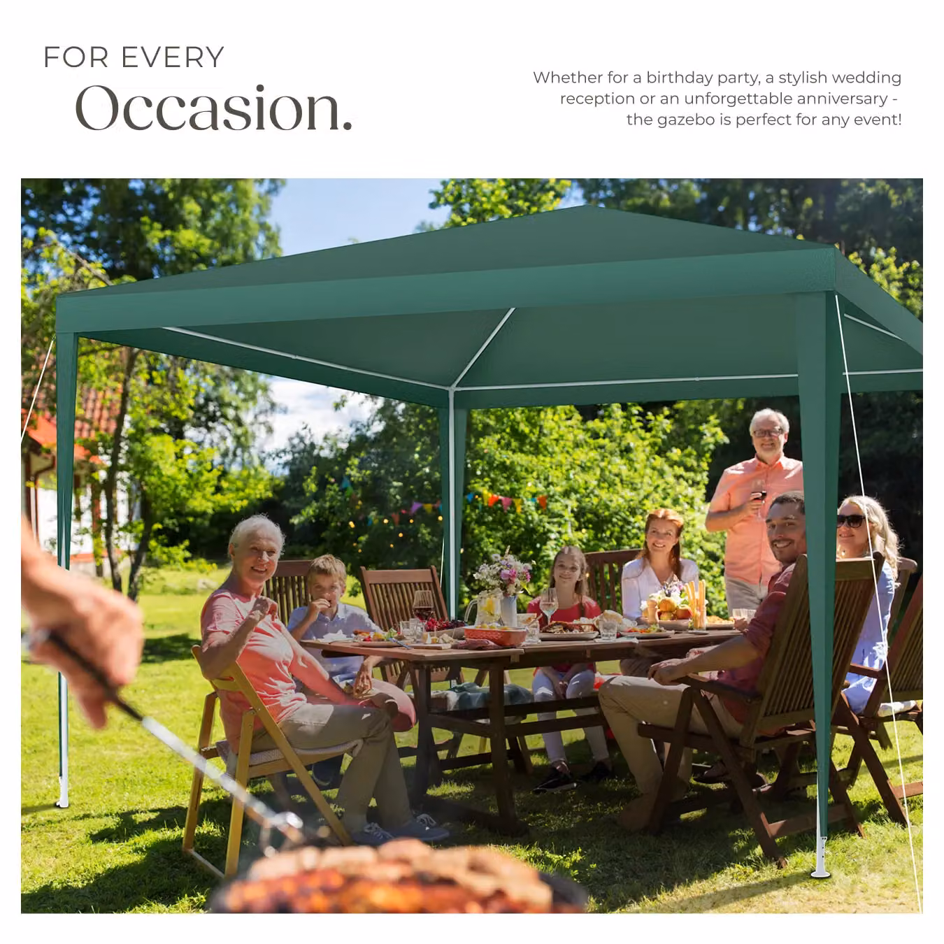 tectake Garden Gazebo in Green with Steel Frame, W: 300 cm, D: 300 cm, H: 250 cm – 8