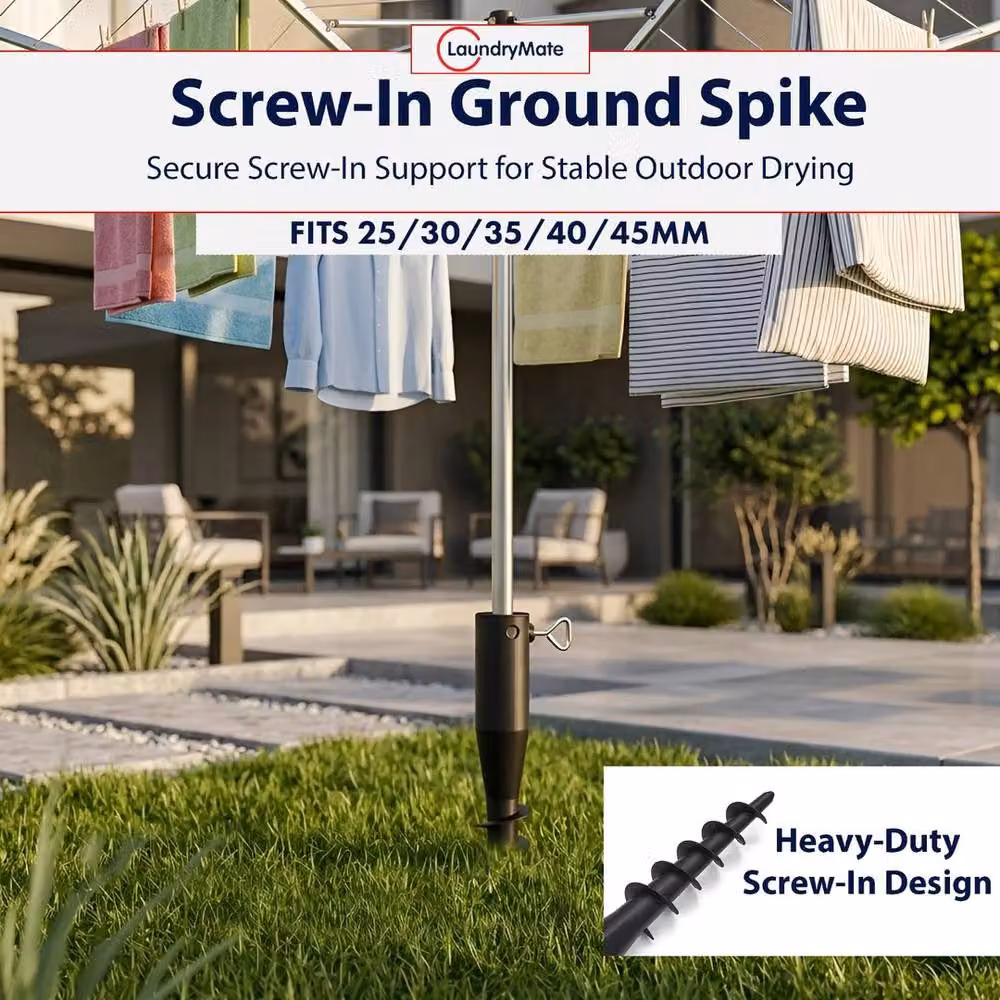 SPETLEK Ground Spike Rotary Washing Line with Screw Base, Black, 0.6m2 – 5