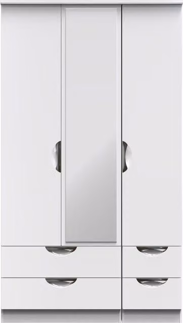 2 U Holborn Ready Assembled Tall Triple Wardrobe with Mirror and 2 Drawers in White