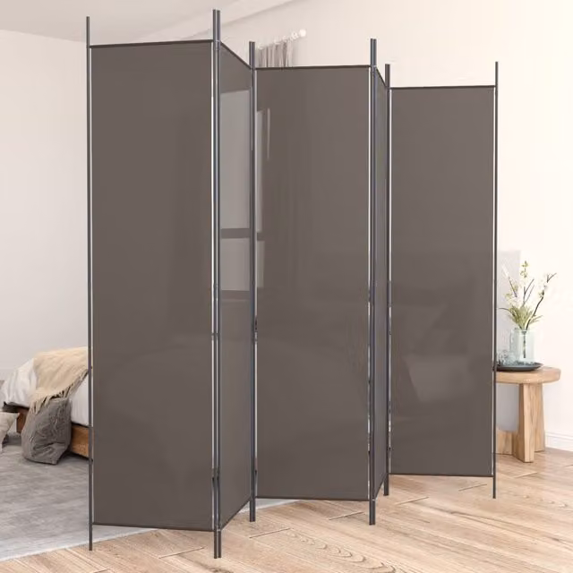 Berkfield Home 5-Panel Room Divider in Anthracite and Black Fabric, W: 250 cm, H: 200 cm