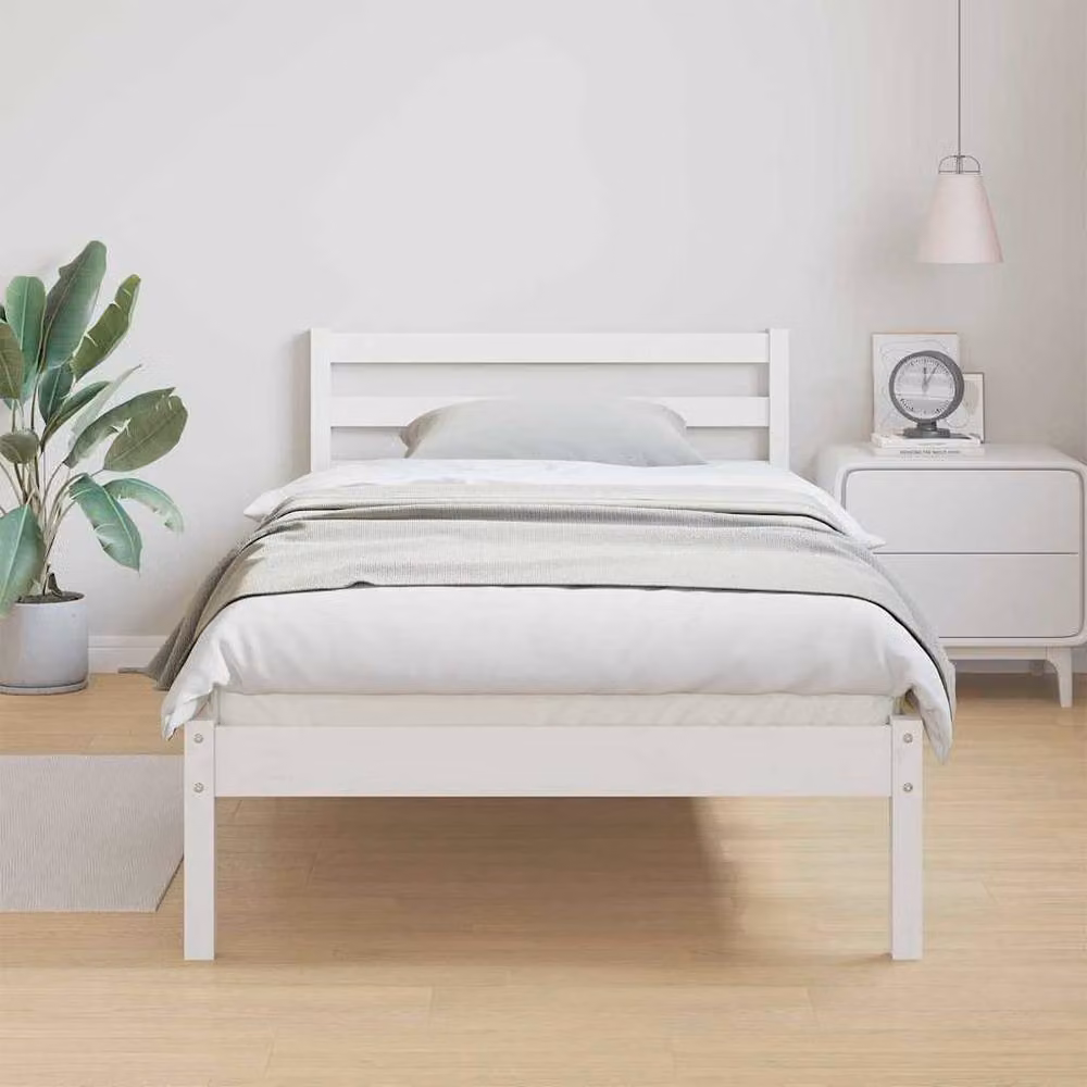 Berkfield Home White Solid Wood Pine Bed Frame with Headboard, W: 80 cm, L: 210 cm – 2