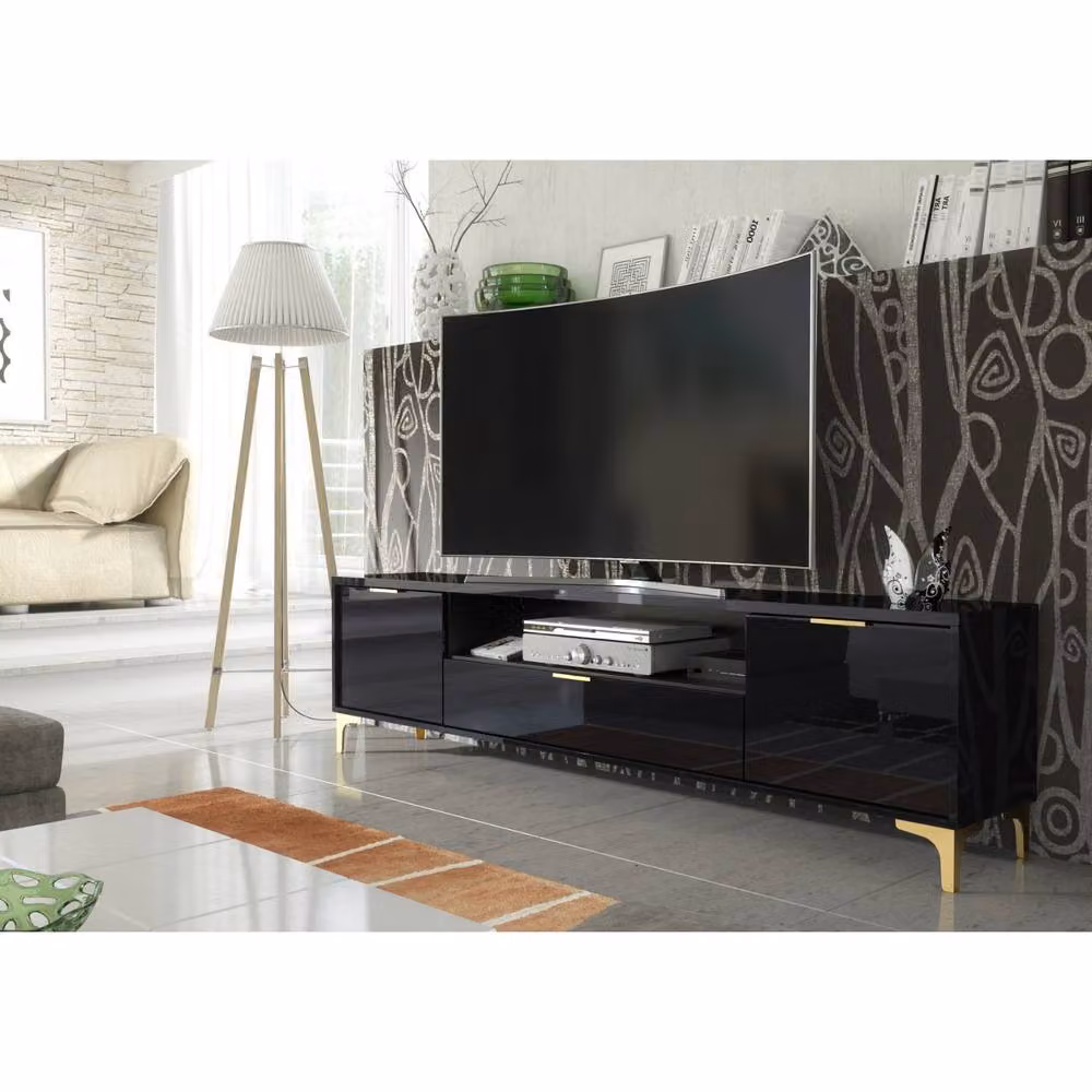 Mex Furniture LTD Goldline Glossy Black and Gold TV Unit – 2
