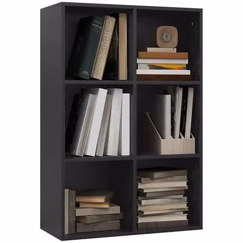 HOMCOM Modern 3 Tier Cube Bookshelf with 6 Open Compartments in Black, W/D/H: 65.5 x 30.0 x 97.5 cm