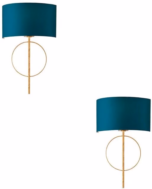Loops 2 Pack Antique Gold Leaf Wall Lights with Teal Satin Shades and Dimmable LED Filament Bulbs – 1