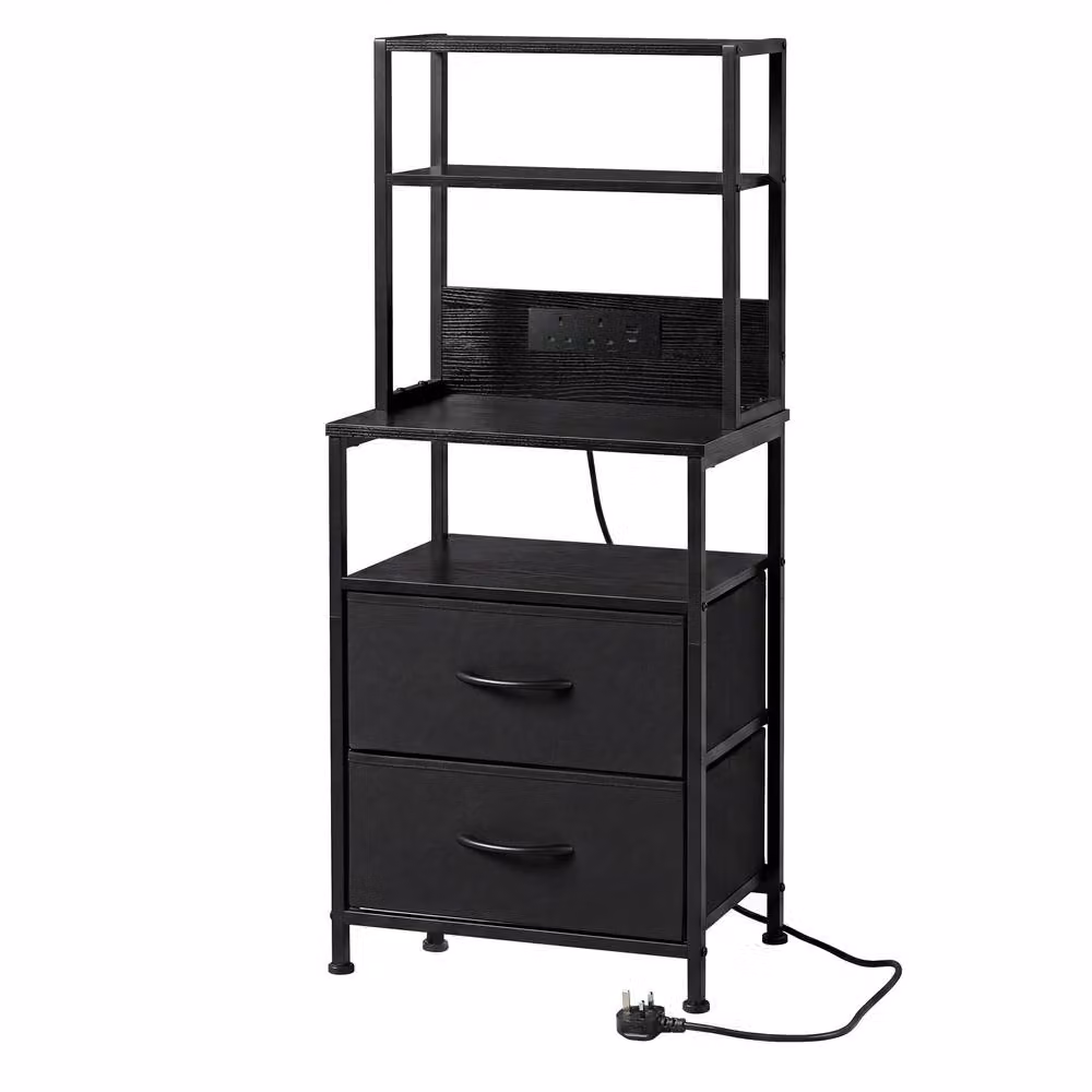 Levede Modern Black Bedside Table with Integrated LED Lighting and Charging Station – 2
