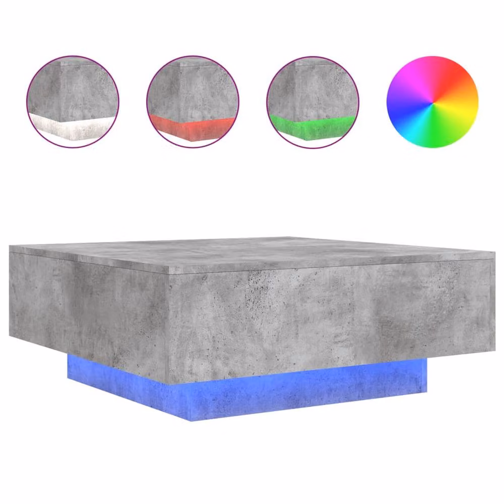 Berkfield Home Modern Square Coffee Table with LED Lights in Concrete Grey, W/D/H: 80 x 80 x 31 cm – 2