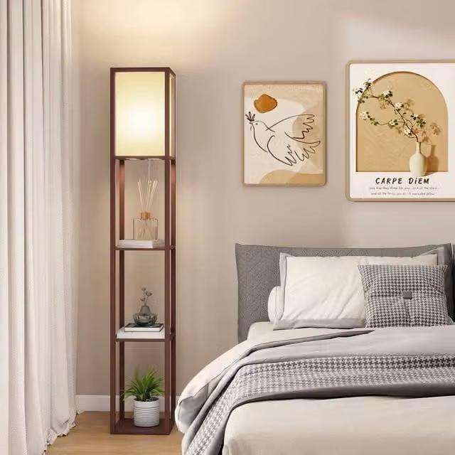 EONLION 3-Tier Floor Lamp with Free Standing Storage Shelf in Brown – 1