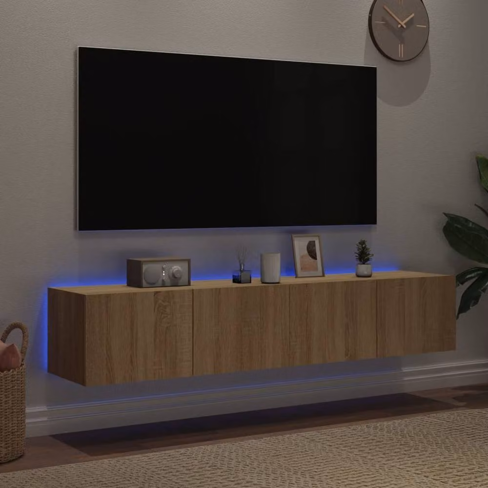 Berkfield Home Set of 2 Wall Mounted TV Cabinets with Integrated LED Lights in Sonoma Light Oak, W/D/H: 80 x 35 x 31 cm – 3