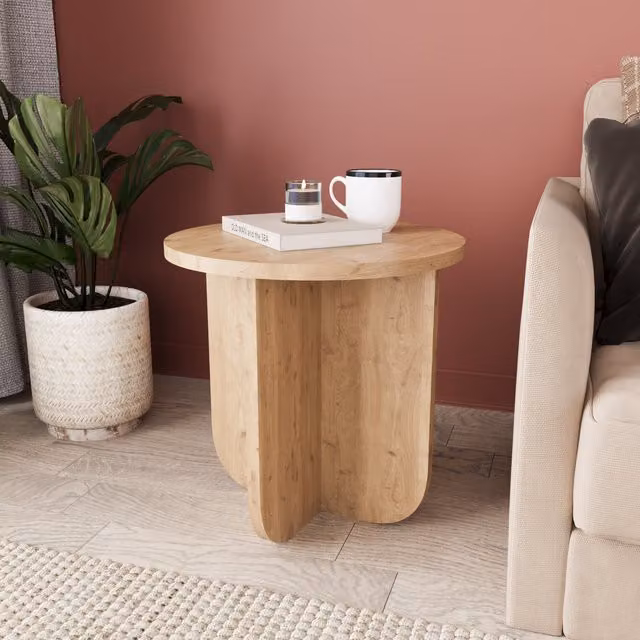 Bimossa Beca Small Oval Round End Table in Oak Brown