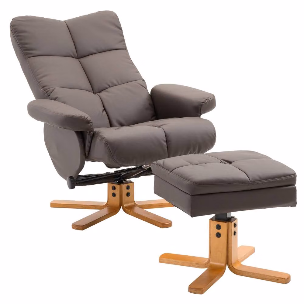 STILVORA Brown Synthetic Leather Recliner Chair with Matching Storage Ottoman – 3