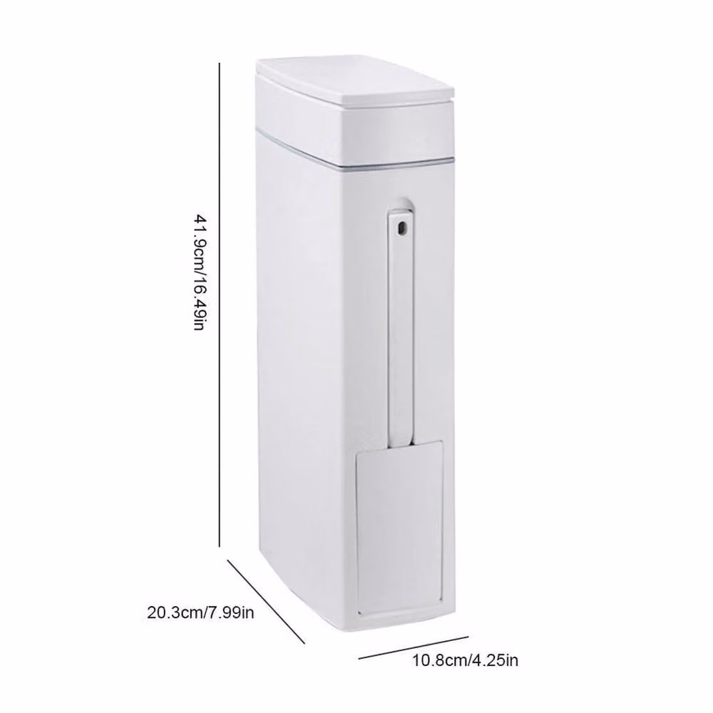 KORVIXA Slim White Plastic Waste Bin with Lid and Cleaning Brush – 2