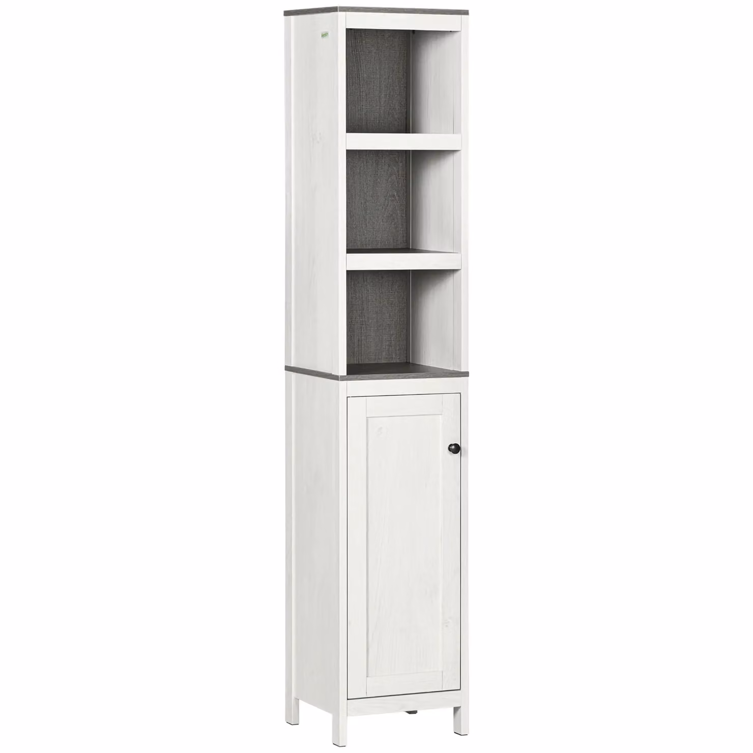 Kleankin Tall White Bathroom Storage Cabinet with Adjustable Internal Shelves and Open Shelf – 2