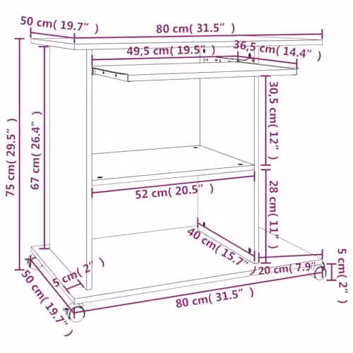 vidaXL Computer Desk in Grey Sonoma, W/D/H: 80 x 50 x 75 cm – 3
