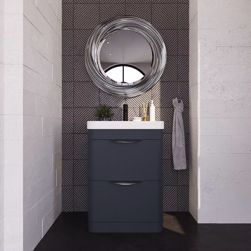 Balterley Wave 600mm Floor Standing 2 Drawer Bathroom Vanity Unit with 1 Tap Hole Ceramic Basin in Matt Dark Grey – 2
