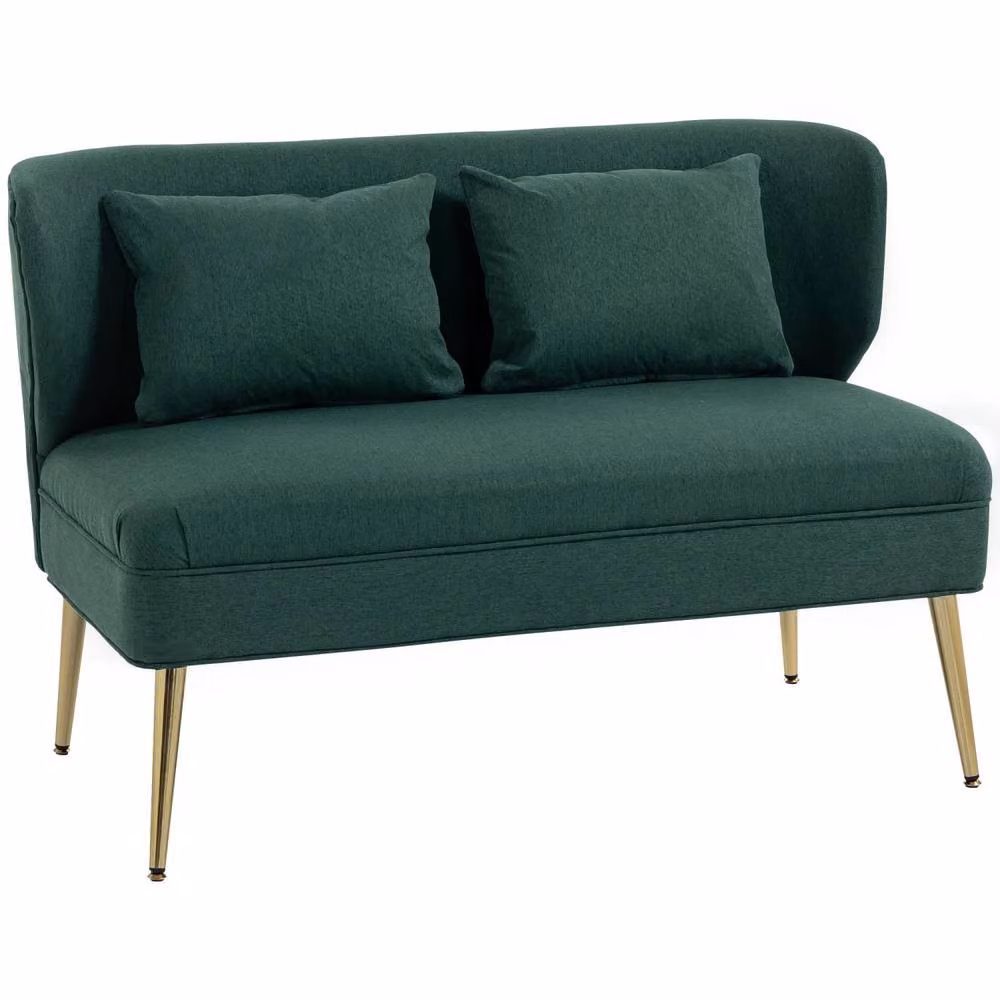 Wyld Haus Madi 2 Seater Wingback Sofa in Dark Green Linen Effect Fabric with Gold Metal Legs, W/D/H: 117 x 78.5 x 65 cm – 2