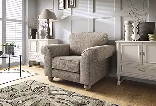 Abakus Direct Ingrid Armchair in Taupe with Braided Chenille Fabric, W/D/H: 115 x 95 x 90 cm