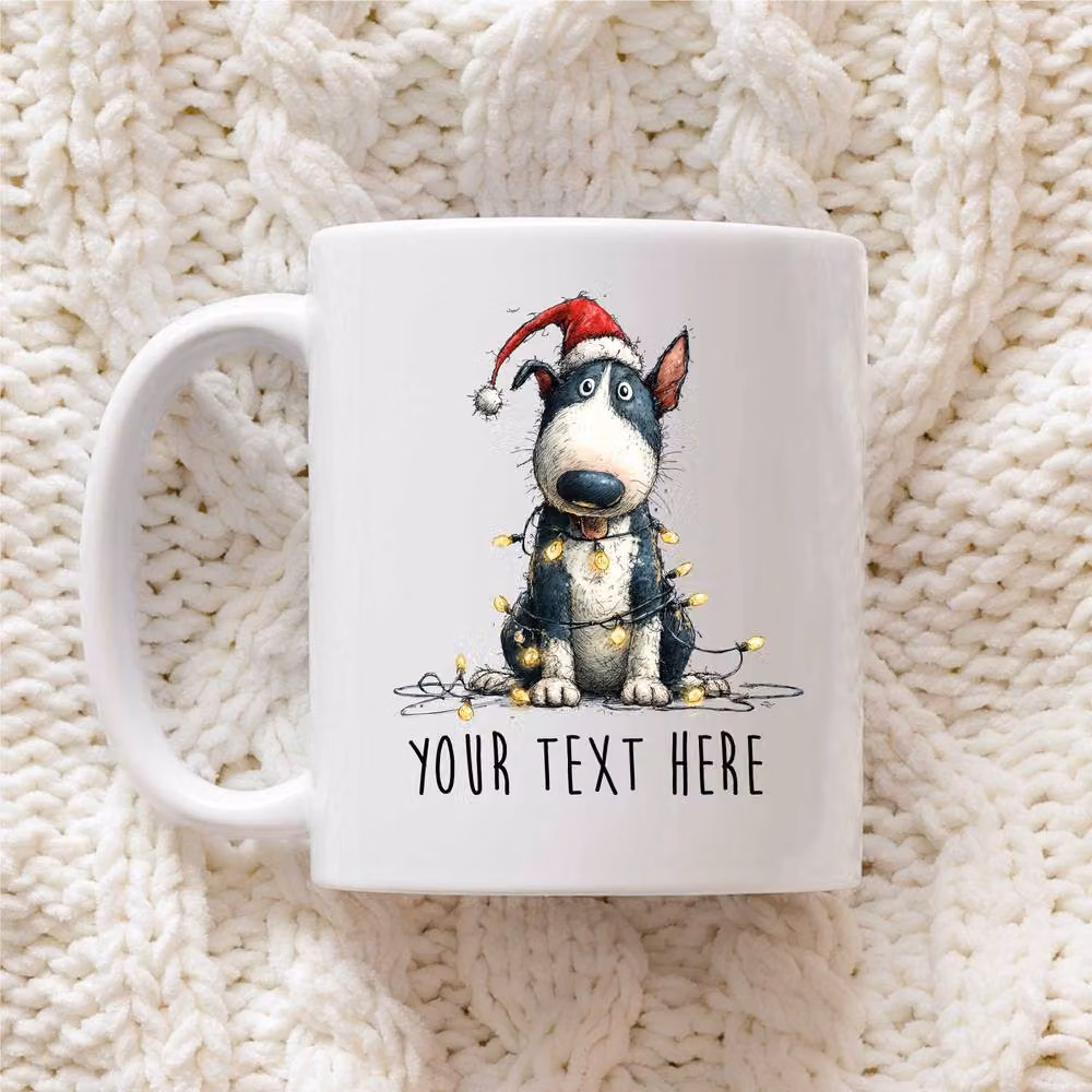 60 SECOND MAKEOVER Personalised Bull Terrier Christmas Lights Santa Hat Ceramic Mug in White – 2