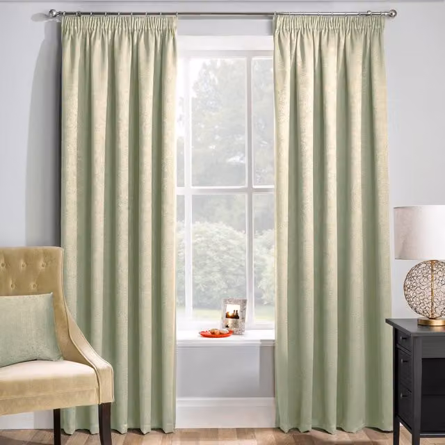 Enhanced Living Matrix Green Thermal Blockout Velvet Pencil Pleat Curtains, Width: 117 cm, Drop: 183 cm