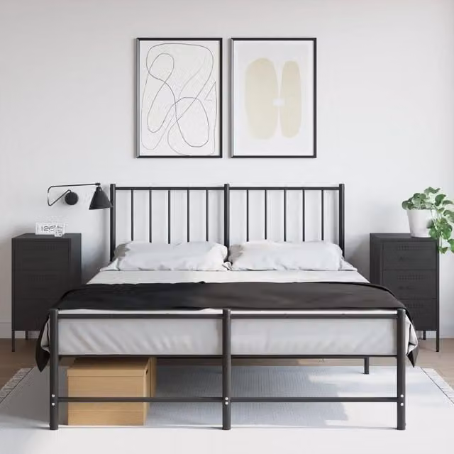Berkfield Home Set of 2 Black Industrial Steel Bedside Cabinets, W/D/H: 36 x 39 x 68 cm