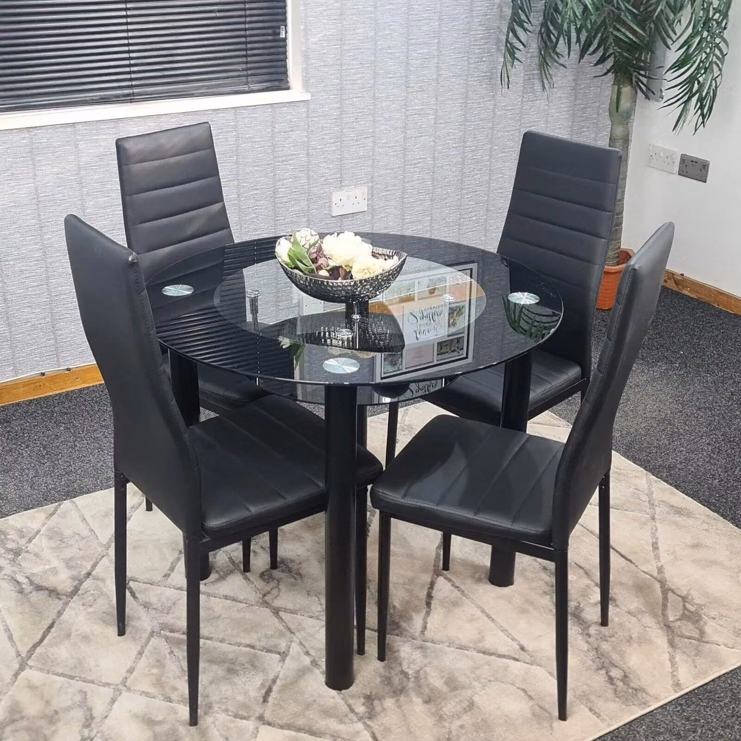 Kosy Koala Modern Round Black Glass Dining Table and 4 Chairs Set in Brown – 3