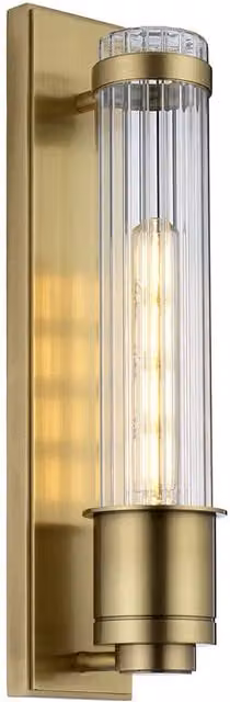 Netlighting Wellington 1 Light LED Wall Light in Aged Brass and Yellow Glass, IP44 Rated
