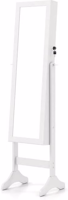 Costway Freestanding Jewelry Armoire Cabinet with Full Length Mirror and Lock in White